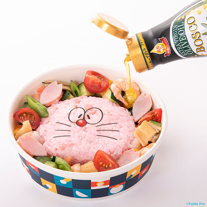 「桜ドラえもん」のちらし寿司~BOSCOエキストラバージンオリーブオイルをかけて~